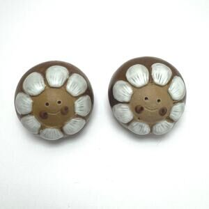 Vintage MCM Daisy salt and pepper shakers brown smiley face